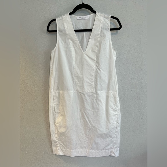 Everlane White Cotton Sleeveless V Neck Knee Length Dress Women's size 2 - Picture 1 of 4